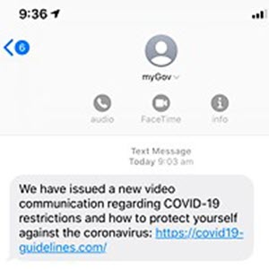 Fake MyGov COVID-19 text