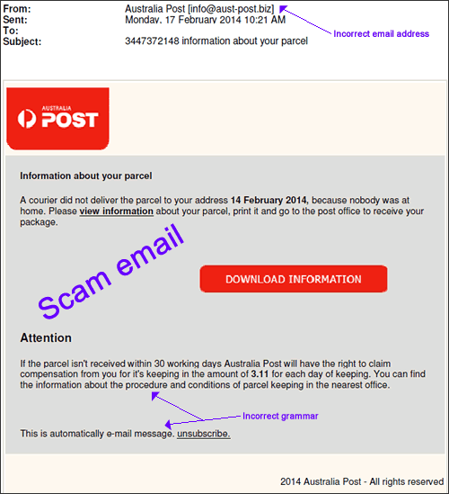 Example scam email