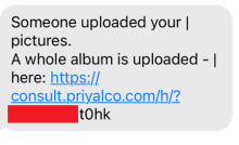 Screenshot of mobile phone saying: Someone uploaded your pictures, a whole album is uploaded.